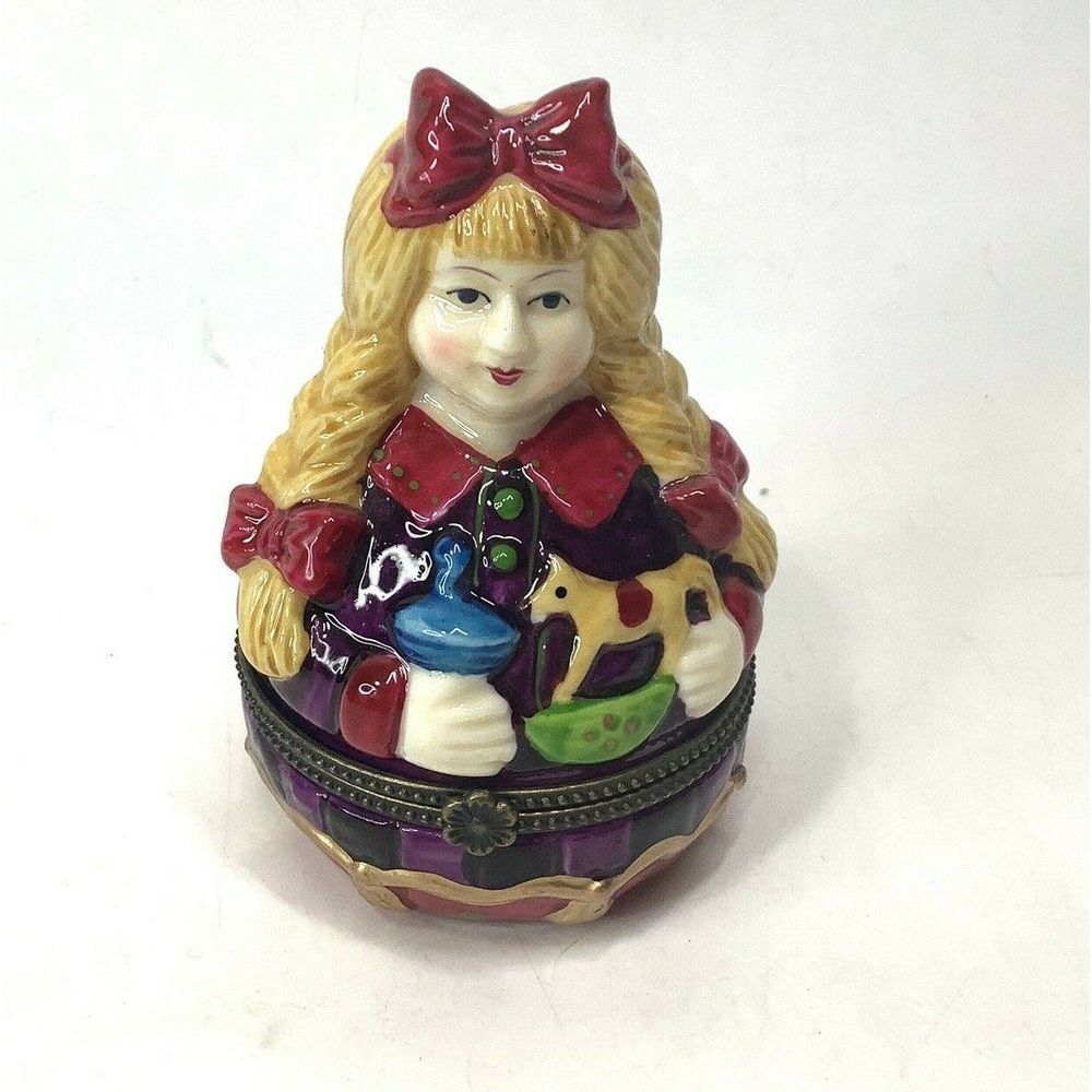 Villeroy & Boch Germany Porcelain Trinket Box Girl Braids 1748 Collectible‎ Vtg